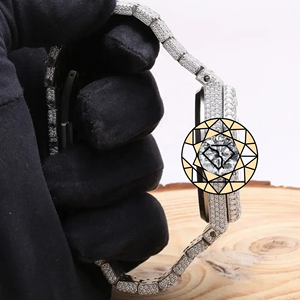 Luxury Lab Diamond Movement Iced Skeleton Dial <b>Watch</b> Round <b>Case</b> Fully Set Stainless Steel Water Resistant Unisex <b>Watch</b> - Product Image 2