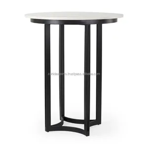 Modern <b>Round</b> Marble Top <b>Side</b> <b>Table</b> with <b>Black</b> Metal Frame for Living Room Indoor Furniture Decoration - Product Image 1