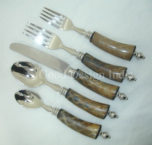 Luxury Modern Design Horn Handle Mirrored Steel Portable <b>Flatware</b> Set Natural Horn Acrylic Handle Wedding & Party Spoons - Product Image 5