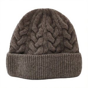 Best Quality 100% <b>Wool</b> Adjustable Cable Knit <b>Beanie</b> with Button-Unisex Solid Color Winter Warmer - Product Image 3