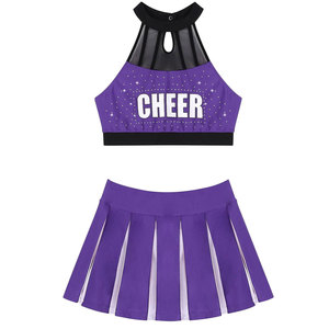 Adult Women's Dance One Piece Cheerleading Uniforms with Pleat <b>Skirts</b> and Costumes Spandex Material - Product Image 2