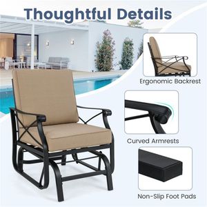 Sedia a dondolo ergonomica da esterno per patio, capacità 150 kg, in metallo nero con cuscino lavabile marrone, per portico, comoda sedia a dondolo - Product Image 5
