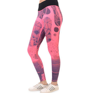 Leggings taille haute à imprimé géométrique, extensibles et respirants, pour le sport, pantalon de yoga pour femme, motif rose et violet, tissu tricoté - Product Image 2