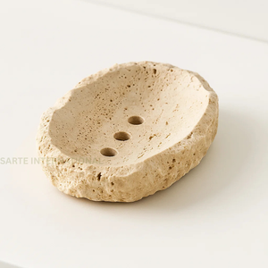 Vente flash - Accessoires de bain modernes et écologiques - Porte-savon en marbre naturel, pierre de travertin brute, fait main, porte-savon de luxe pour salle de bain - Product Image 1