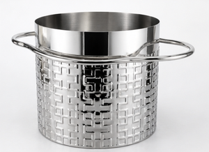 Seau à glace de luxe en acier inoxydable à motif géométrique pour champagne, refroidisseur à vin avec poignées, accessoire de service de table pour bar, argenté - Product Image 5