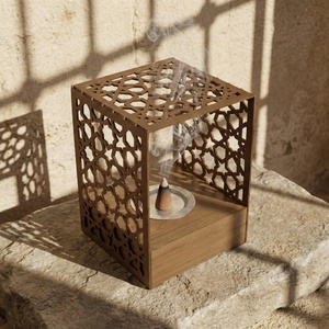 Brûleur d'encens en métal arabe géométrique avec base en bois, diffuseur d'aromathérapie pour la décoration de la maison, brûleur de Bukhoor islamique - Product Image 2