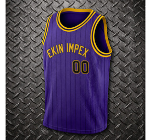 Maillot de basket authentique 2025, logo d'équipe personnalisé, impression numérique, broderie 3D, violet, noir, rayures fines, noir-or, unisexe - Product Image 4