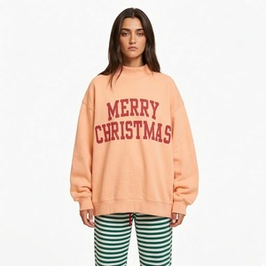<b>Women's</b> White Mock Neck <b>Sweatshirt</b> Red Merry <b>Christmas</b> Letter Print Drop Shoulder Long Sleeve Casual Top For <b>Women</b> - Product Image 4