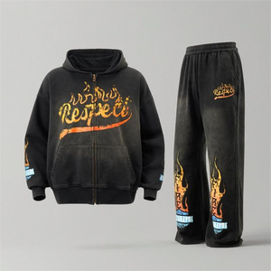 Traje Deportivo Vintage Personalizado para Hombre y Mujer |   300 gramos de forro polar de poliéster |   Chaqueta con Cierre y Pantalones Deportivos |   OEM Ecológico y Sostenible - Product Image 1