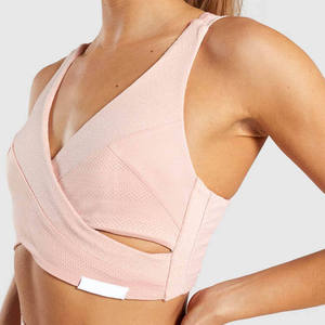 <b>Pink</b> Cross Front Sports Bra <b>High</b> Neck Yoga Fitness <b>Top</b> Seamless Women's Workout Wear - Product Image 3
