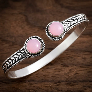 Pink Chalcedony Twin Gem Open Bangle Handmade <b>silver</b> Plated <b>Cuff</b> <b>Bracelet</b> Boutique Jewelry Supplier - Product Image 2