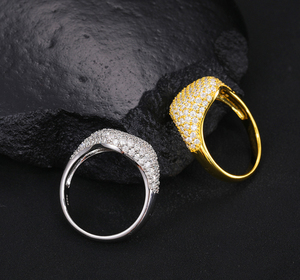 Anillo de Sello con Moissanita y Pavé, Anillo de Diseño de Lujo Estilo Hip Hop, Anillo de Moda Brillante para Hombres y Mujeres - Product Image 5