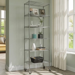 Étagère de cuisine de luxe en acier inoxydable argenté à 6 niveaux, organisateur de rangement multi-couches pour assiettes, bols, bouteilles, ustensiles à prix avantageux - Product Image 1