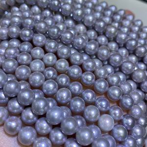 Collier de perles d'eau douce Wenchi en lin véritable, brillant, 6-7 mm, couleur bleu argenté de l'eau de mer, qualité Chine - Product Image 3