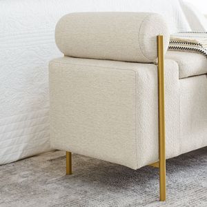 Elegante Panca Contenitore in Lino Beige con Gambe in Ferro e Braccioli Cilindrici Imbottiti per Ingresso, Soggiorno, Camera da Letto - Product Image 6