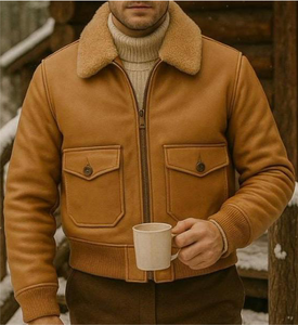 Chaqueta de Cuero Genuino Original para Hombre, Estilo Clásico y Moderno, Cuello Alto, Logotipo Frontal, Transpirable, para Invierno - Product Image 3