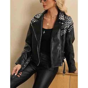 AQDAS INDUSTRIES <b>Punk</b> Style Lightweight Woven PU Leather Breathable High Quality Biker <b>Jacket</b> for Women's Soft Black Streetwear - Product Image 5