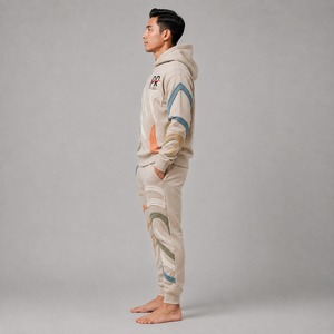 Survêtement Homme Oversize à Imprimé en Relief, Tissu Lourd et Doux, Coupe Décontractée, Motif Artistique en Relief Tendance, Idéal pour le Streetwear Moderne - Product Image 3