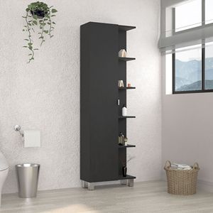 Mobiletto angolare Womppi a porta singola con cinque ripiani aperti, finitura nero wengue, per bagno - Product Image 5