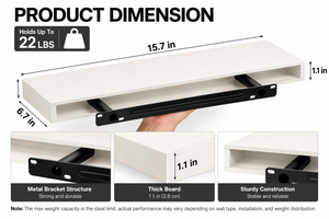 Set of 2 Floating <b>Wall</b> <b>Shelves</b> Light Wood Grain with <b>Black</b> Metal <b>Wall</b> Mount Bracket Minimalist Easy Installation - Product Image 2