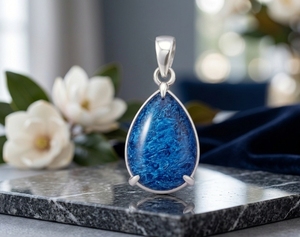 Pendentif artisanal en pietersite bleue Ha Gems avec chaîne serpent en argent allemand, style minimaliste, modèle anniversaire, Pietersite 558 - Product Image 3