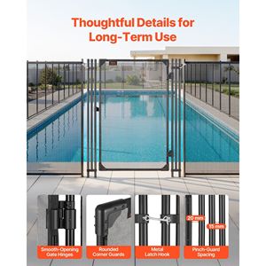 ประตูรั้วสระว่ายน้ำแบบฝังดิน ขนาด 4 x 2.5 ฟุต สำหรับกลางแจ้ง พร้อมกลอนโลหะ 352 GSM ชุดอุปกรณ์ประตูรั้วสระว่ายน้ำ อุปกรณ์และเครื่องมือสำหรับสระว่ายน้ำ - Product Image 6