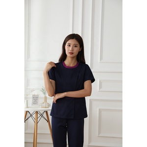 Ensemble de blouses médicales professionnelles pour femmes, élégant, avec bordure contrastée, col en V croisé, haut et pantalon, uniformes infirmiers - Product Image 2