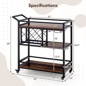 Carrello da Bar a 3 livelli per la cucina di casa con portabottiglie e portabicchieri su ruote eleganti armadi da Bar - Product Image 6