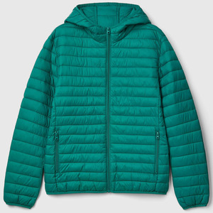 Men's Teal Hooded Puffer <b>Jacket</b> Windproof Casual <b>Winter</b> Polyester Zipper Coat Regular Fit Custom OEM ODM Wholesale - Product Image 3