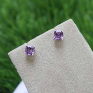 Cushion Cut Natural Amethyst Stud <b>Earrings</b> 925 Sterling Silver <b>Handmade</b> Purple Gemstone Jewelry Gift For Women - Product Image 3