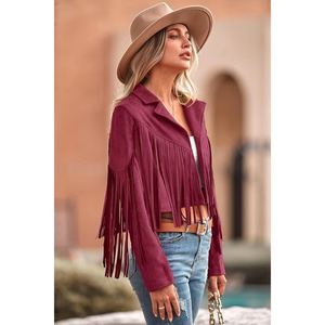 Chaqueta de cuero con flecos de gamuza para mujer, estilo vaquero occidental, abrigo con borlas, estilo bohemio, ropa exterior vintage de gamuza. - Product Image 3