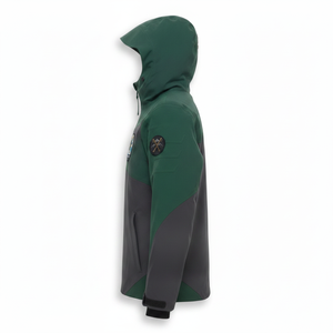 Veste matelassée à capuche pour homme, vert gris, imperméable, design sportif avec blocs de couleur, logo patch, vêtements d'extérieur pour l'hiver - Product Image 2