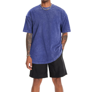 T-shirt formel pour homme 100% coton, lavage à l'acide, couleur unie, 220 GSM, coupe classique, personnalisable, haute qualité, vente en gros - Product Image 1