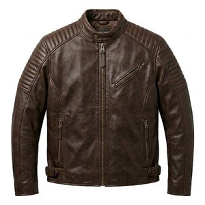 Blouson de moto en cuir véritable pour homme, col montant, fermeture éclair, style motard, personnalisable avec logo, très demandé, pour l'automne - Product Image 1