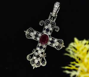 Pendentif Croix Gothique Filigrane en Argent Sterling 925, Design Floral Antique Chrétien Religieux, Moissanite, Plaqué Or 18K, Luxe - Product Image 5