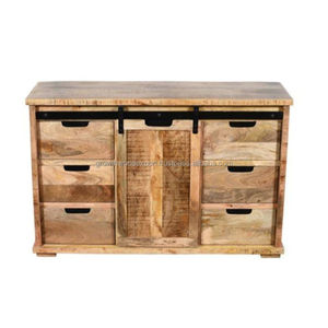 Buffet en bois industriel fait main de qualité supérieure 2025 avec 1 porte coulissante en fer et 6 tiroirs en bois meubles pour salon à la maison - Product Image 1