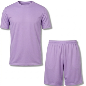 Vêtements de sport personnalisés en gros avec logo OEM, respirants, 100% polyester, col rond, manches courtes, poches, taille élastique, pour hommes et femmes - Product Image 2
