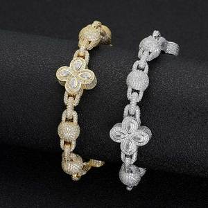 925 Silver Lab Grown Diamond Floral Flower Link Chain with Four Leaf Flower Motif Luxury <b>Statement</b> <b>Necklace</b> - Product Image 3