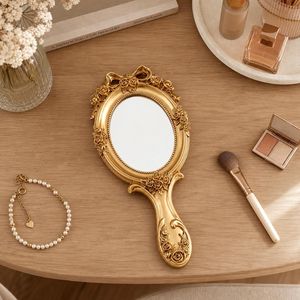 Vintage <b>Gold</b> Handheld Vanity <b>Mirror</b> with Handle Ornate Floral Rose Makeup <b>Mirror</b> Antique Style Dressing <b>Mirror</b> Decorative Beauty - Product Image 3