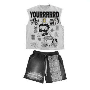 2026 Men's Custom Acid Wash Summer Tank <b>Top</b> and Shorts Set Vintage Sun-Faded Sleeveless Vest with Matching Shorts Casual - Product Image 6