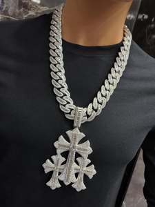 Collar con colgante de cruz con incrustaciones de moissanita, dije de espada, cadena cubana, chapado en oro rosa PT950, joyería Hiphop para fiesta - Product Image 4