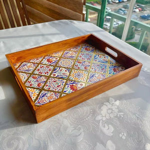 Elegantes Bandejas de Madera Estilo Art Deco con Diseño de Plantas para Bodas, Cenas de Lujo, Hoteles, Multifuncionales - Product Image 1