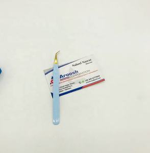 Pinzas profesionales de alta calidad para extensión de pestañas de acero inoxidable de 45 grados, Punta dorada, logotipo personalizado recubierto de Corazón Azul bebé - Product Image 3