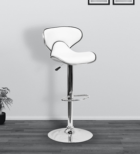 Marlon Height Adjustable Swivel PU <b>Leather</b> Bar <b>Stool</b> Metal Base White Modern Design for <b>Kitchen</b> Island Apartment Counter Seating - Product Image 3