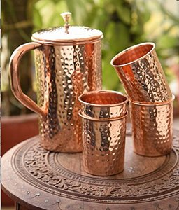 Premium Pure Copper Water Jug Pitcher with Lid and 2 Tumbler Glasses Set – Handmade Ayurvedic Health Benefits Drinkware for Home - Product Image 4