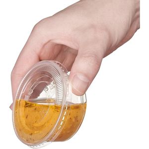 3,25 oz. Gobelets soufflés en plastique jetables transparents avec couvercles, 50 unités, parfaites pour les portions et les shots de gelée - Product Image 2