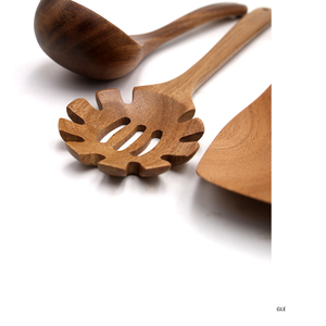Juego de utensilios de cocina de madera de acacia natural, cucharas, espátulas, cucharones, utensilios de cocina antiadherentes, hechos a mano, duraderos, ecológicos, de madera - Product Image 1