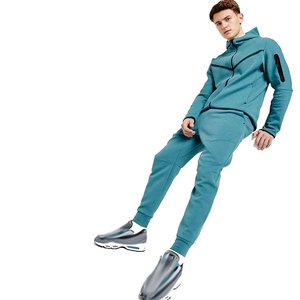Ensemble complet de survêtement streetwear pour homme, couleur personnalisable, tendance, avec veste zippée et pantalon assorti, 100% coton uni - Product Image 2