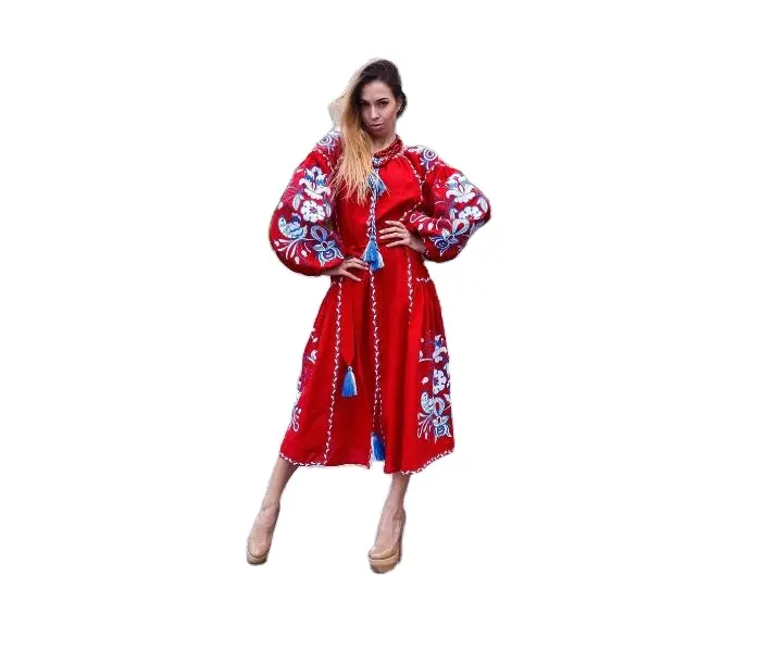Sonbahar kadın kıyafetleri son meksika işlemeli keten elbise kadınlar etnik bluz Vintage giyim yüksek kalite