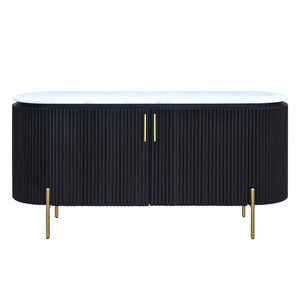Aparador Moderno de Lujo con Cubierta de Mármol Natural, Elegante Mueble Buffet Negro Acanalado con Silueta Ovalada y Patas de Latón Dorado - Product Image 2